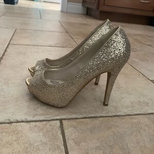 Aldo Glittering Gold Peep-Toe Heels